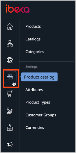 Product catalog in the menu